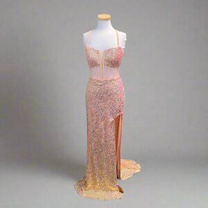 Alyce Paris peach sequin dress, size 8, NEW WITH TAGS!